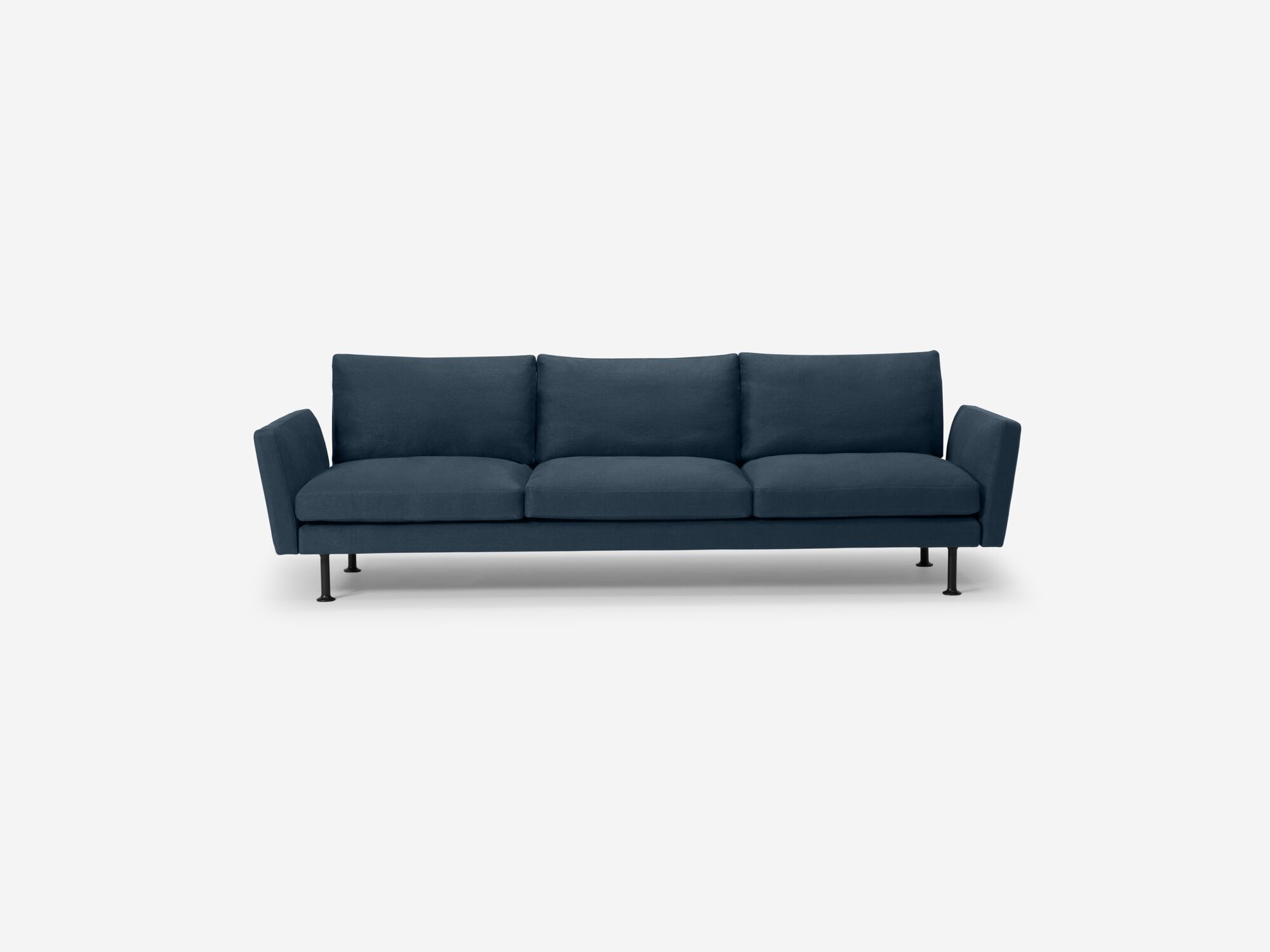 Front view of modern blue sofa